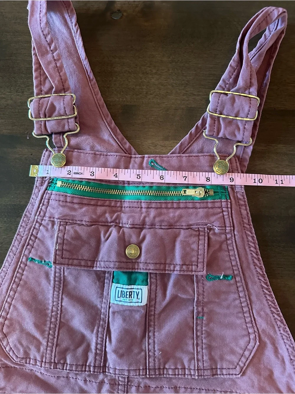 Liberty Rose-Pink Overalls with green accents Size S - Picture 15 of 15